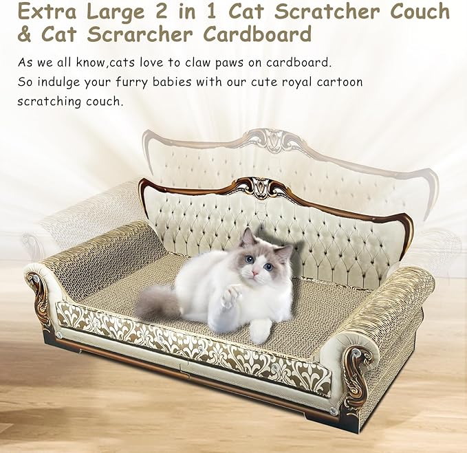 Luxury Cardboard Cat Scratcher Sofa Bed, Couch Shaped Scratching Board, Scratch Lounge with Catnip, Scratcher for Indoor Cats Large Grey