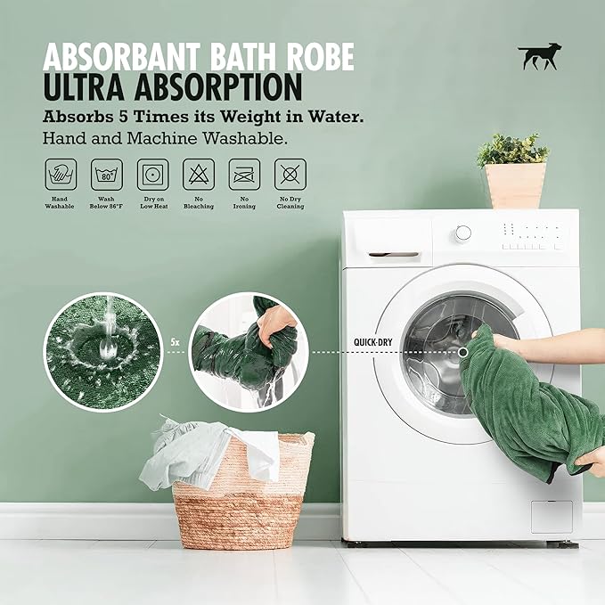 Tuff Pupper Fast Drying Dog Bath Robe | 800 GSM Plush Dog Towel Bathrobe/Dressing Gown | Super Absorbent Pet/Puppy Bathrobe | Adjustable Hood & Belly Strap | Super Soft | Fast Drying (XXL, Green)