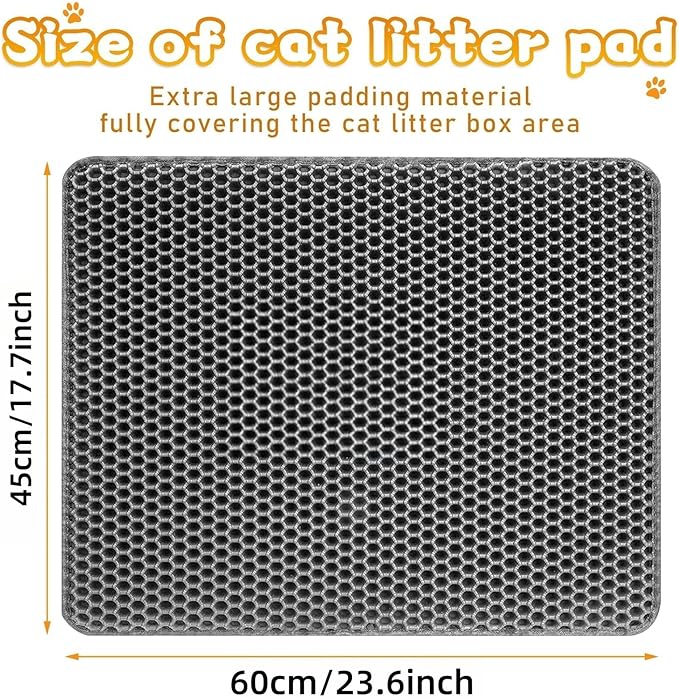 Cat Litter Mat - Small Litter Trapping Mat, Easy to Clean Litter Box Mat, Waterproof, Urine-Proof, Non-Slip Kitty Litter Mats for Floor, Grey (23.6'' x 17.7'')-2PACK