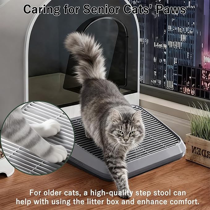 Litter Box Step Washable Cat Litter Catcher Double Layer with Filter Function, Elevated Waterproof Kitty Litter Box Ramp Mat, Easy to Clean, Sturdy Indoor Pedal Stool Ideal for Kitten & Elderly Cats