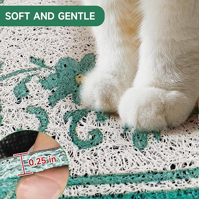 Cat Litter Mat, 35" x 23" Litter Box mat, Traps 100% Litter, Non-Slip Kitty Litter Trapping mats, Large Cute Litter mat, Easy Clean for Scatter Control, Bohe cat Food mat, Urine Waterproof