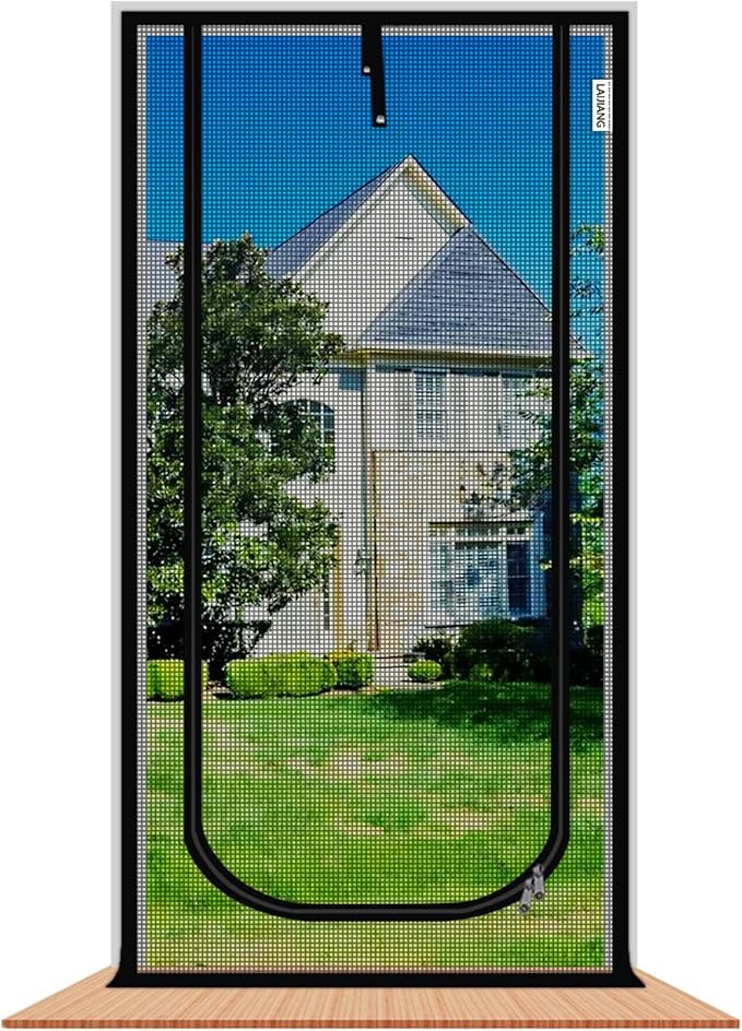 Cat Screen Door 34x83'' Reinforced Cats Resistant Mesh Screen Door with Zipper Closure, Pets Scratch Proof Screen for Living Room, Bedroom, Patio, Fits Openings 32x81''