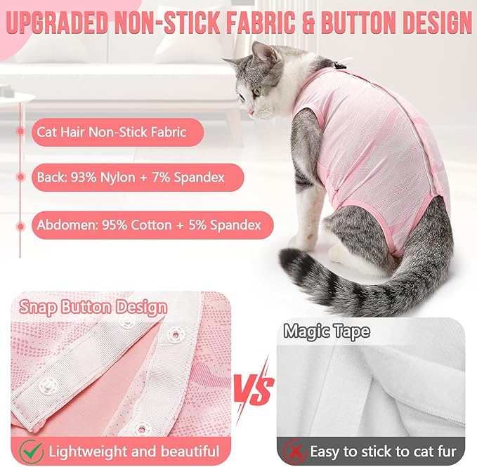 SlowTon Cat Recovery Suit - Cat Onesie for Cats After Surgery Female Male, Kitten Clothes Surgical Spay Suit Abdominal Wounds, E-Collar Alternative Cats Bodysuit Anti-Licking (Light Pink, S)