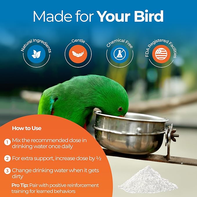 UnRuffledRx™ Calming Formula for Parrots – Bird Supplement that Supports Relaxation During Stressful Events Like Fireworks, Travel, and Visitors – 150 Servings – Made in USA