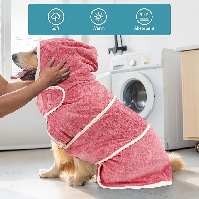 Avont Dog Bathrobe - Super Absorbent Pet Drying Towel Bath Robes After Bath Shower Swim Wet Walk for Puppies -Pink(S)
