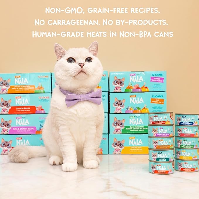 LOVE, NALA - Chicken Flaked with Carrot & Sweet Potato in Broth - 24 Pack, 4.8 lbs - Natural Adult Cat Wet Food Flaked -Grain Free, Non-GMO, Lean Protein, Added Minerals & Vitamins