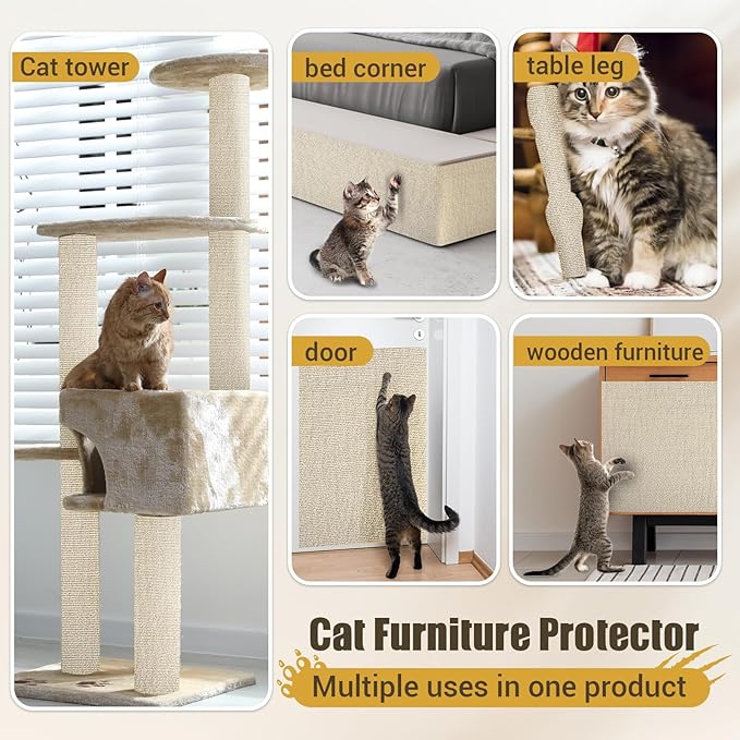 Cat Scratch Couch Furniture Protector, 90" x 16" Trimmable Anti-Scratch Couch Protector from Cat Claws with Double Self-Adhesive Carpet, Great for Sofa & Indoor Wooden Furniture (Off White)