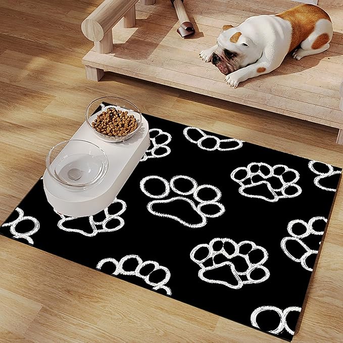 Cat Food Mat 20 * 16 inch, Absorbent Dog Mat for Food and Water Bowl, Quick Dry, Non Slip Pet Water Dispenser Mat, Easy to Clean Pet Placemats (Dog's paw)