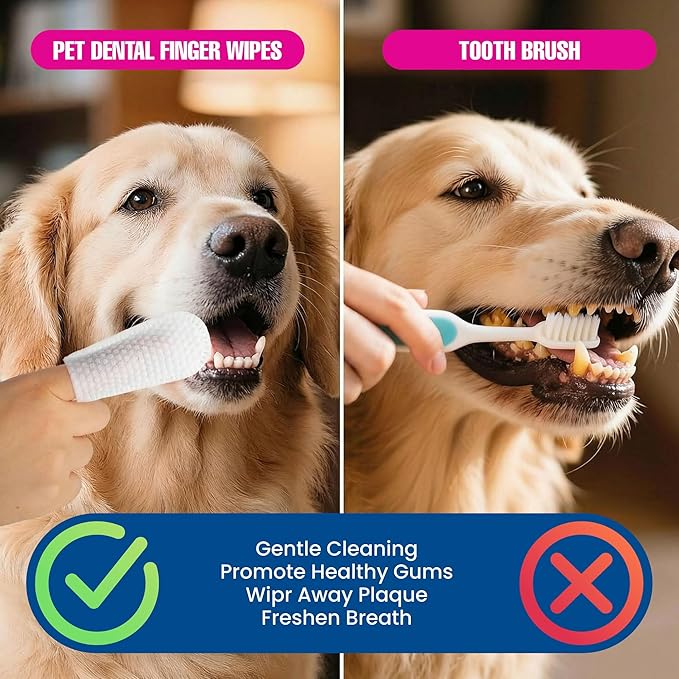 Pet Dental Finger Wipes - Natural Ingredients, Easy to Use Dog Teeth Cleaning Wipes for Effective Dog Teeth Cleaning - Ideal Dog Dental Wipes for Optimal Oral Hygiene
