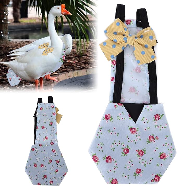 Pet Chicken Duck Diapers, Washable Reusable and Adjustable Nappy Poultry Cloth for Goose Duck Hen Chicken Health Supplies[M Blue Flower]