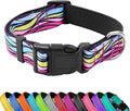 Reflective Dog Collar, Adjustable Soft Neoprene Padded Nylon Pet Collars with Buckle for Puppy and Small Dogs, Cats, Colorful Wave Pattern,M