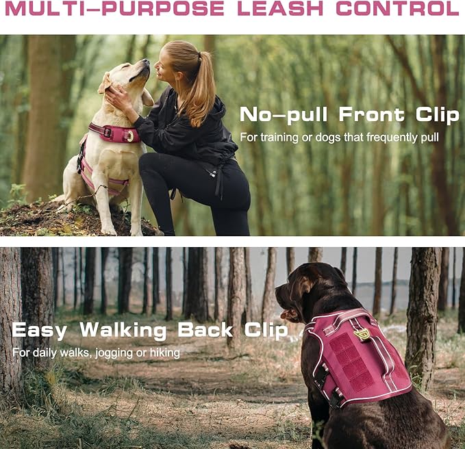 Tactical Dog Harness Medium Sized, Heavy Duty No Pull Dog Harness with Handle, Easy On and Off Service Dog Vest with Molle System, Reflective Pet Vest for Walking Hiking Training