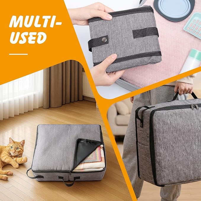 Foldable Travel Litter Box for Cats with Zipped Lid, Portable Cat Litter Box, No Leakage, No Smell, Waterproof for Travel, Car, Camping, Hotel