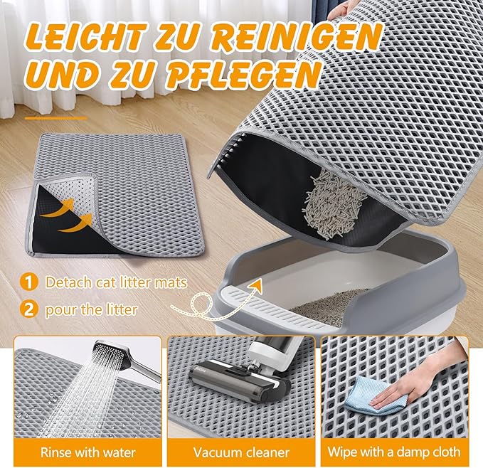 Double Layer Cat Litter Mat, 30x24 Inch Waterproof Litters Box Mat, Non-Slip Cat Mat for Litter Box