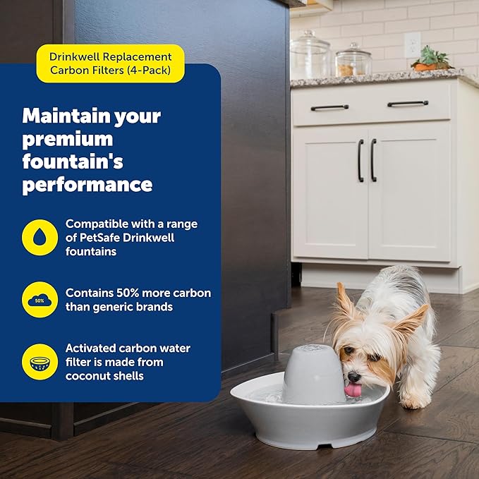 PetSafe Drinkwell Avalon & Pagoda Fountain Activated Carbon Filters - Better Hydration Choice - Long-Lasting Purity - Odor-Free Drinking - Universal Filter Replacement - 4 Pack