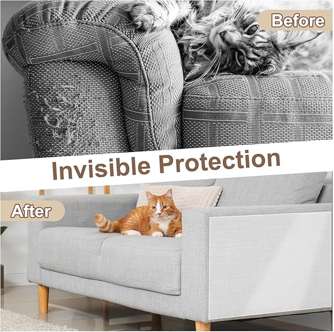 uxcell Anti Scratch Furniture Protector, 10 Sheets 17" x 10" Double-Sided Sticky Couch Protector from Cat Claws, Clear Protectors from Cats Scratching for Sofa Corners, Walls, Doors