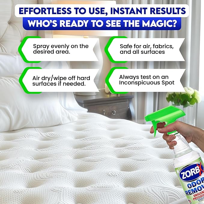 ZORBX Unscented Odor Eliminator for Strong Odor 16 oz - Pack of 2 - Used in Hospitals & Healthcare Facilities - Advanced Trusted Formula, Fast-Acting Odor Remover Spray for Dog, Cat, House & Carpet