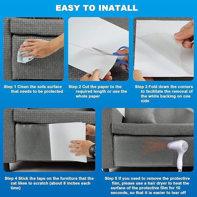 Anti Cat Scratch Furniture Protectors from Cats Scratching Stop, 24 Pack Self-Adhesive Single Side Couch Sofa Corner Protector from Cat Claws