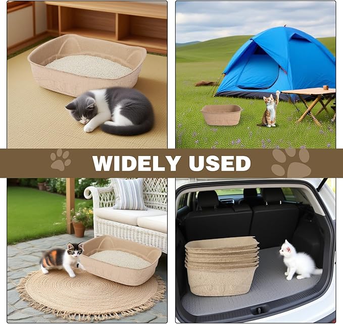 Disposable Cat Litter Boxes, 6-Pack - Compact & Leak-Proof Travel Trays with Cute Cat Ear Design for Small Cats/Kittens, Home & Car Use