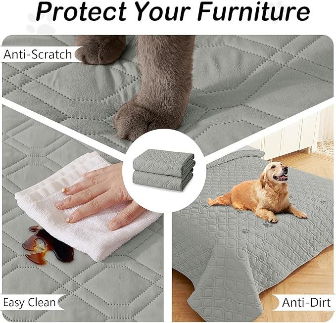 hyha Waterproof Dog Bed Blanket, Soft Pet Blankets, Waterproof Couch Cover for Dogs, Reversible Sofa Covers Washable for Furniture (30x53 Inch, Grey/Grey)