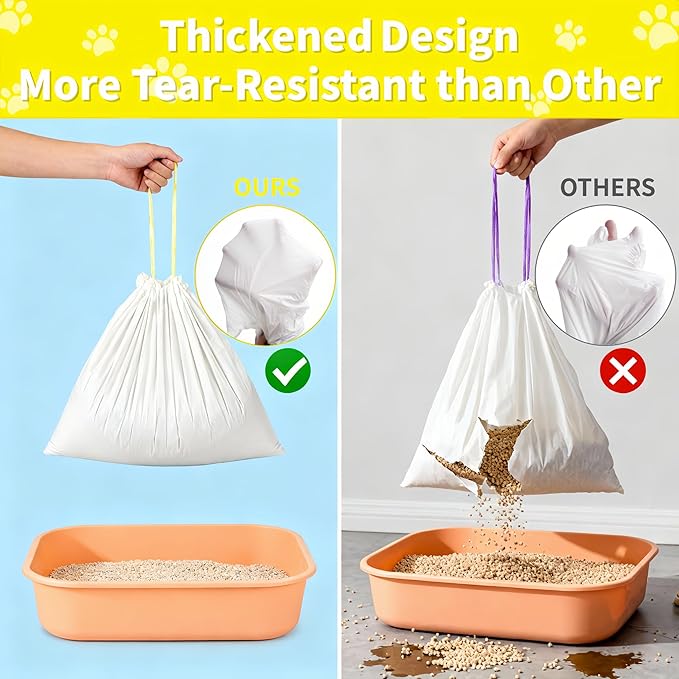 30 Count Jumbo Litter Box Liners 37" X 18", Large Cat Litter Bags with Heavy Duty Drawstring, Extra Thick Leakproof Cat Pan Liners for Kitty Box, Assorted Colors