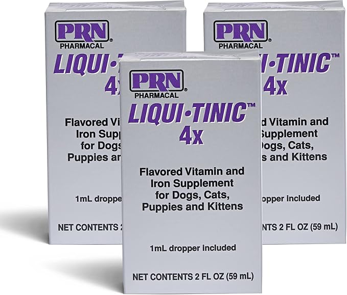 PRN Pharmacal Liqui-Tinic 4X - Iron & B Vitamin Supplement for Pets - Liver-Flavored - 2 fl oz (3 Pack)