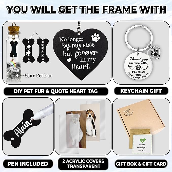 Pet Memorial Gifts Rotating 4x6 Picture Frame Wooden Black Dog Cat Remembrance Keepsake Pet Fur Jar Rainbow Bridge No Longer By My Side Heart Tag Pet In Loving Sympathy Keychain Loss Gift PR-6B
