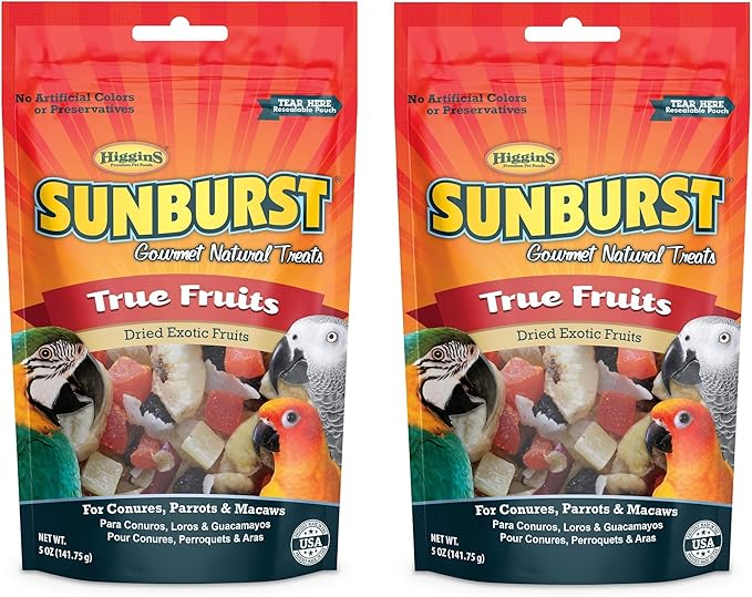 Higgins 2 Pack of Sunburst Gourmet Natural Bird Treats, 5 Ounces Each, True Fruits Flavor, for Conures Parrots and Macaws