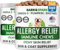 BARK&SPARK Dog Allergy Relief Soft Chews for Skin Health & Seasonal Allergies - Anti-Itch Supplement w/Omega-3, Quercetin & Bromelain Immune Treats for Dry Skin & Hot Spots - Chicken Liver - 240ct
