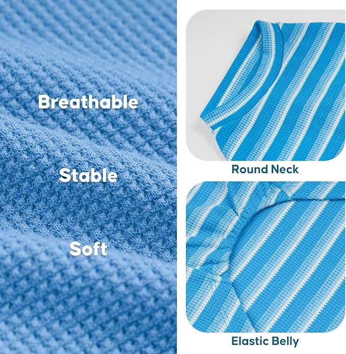 KYEESE 2Pack Waffle Dog Shirts for Large Dogs Stretchy T-Shirts Lightweight Tank Top Sleeveless Striped Shirt Vest Soft Breathable Pet Apparel, XXX-Large, Blue+Striped