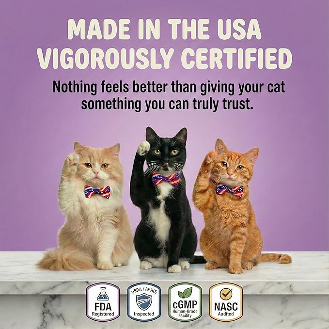 Human-Grade Cat Multivitamin | 15-in-1 Cat Vitamins for Indoor Cats + Fish Oil + L-lysine + Lion's Mane | Feline Vitamins and Supplements | 45 Day Supply of Soft Chews