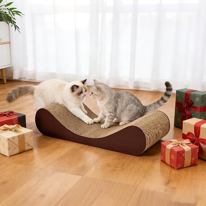 Simple Delxue Large Cat Scratcher Cardboard Bed, Horizontal Cat Scratcher Cardboard Lounge Bed, 100% Recyclable&Reversible Durable Board Pads Prevents Furniture Damage