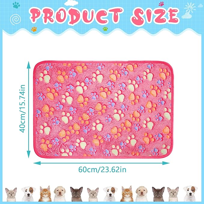 Tatuo 4 Pcs Dog Blanket for Pet Puppy Teething Toys Paw Print Fleece Blanket for Pet Cat Soft Warm Sleep Mat Guinea Pig Cage Mat(Small(24 x 16 Inch),Pink)