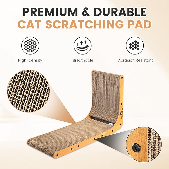 PaPaPet Cat Scratcher, 26.8 Inch L Shape Cat Scratchers for Indoor Cats, Protecting Furniture Cat Scratch Pad, Cardboard Cat Scratching with Ball Toy