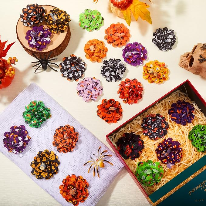 50 Pieces Halloween Dog Collar Flowers Bulk Pumpkin Dog Charms Grooming Accessories Bow Tie Flower for Puppy Pets Cat Collar Attachment Embellishment Halloween Party Costume
