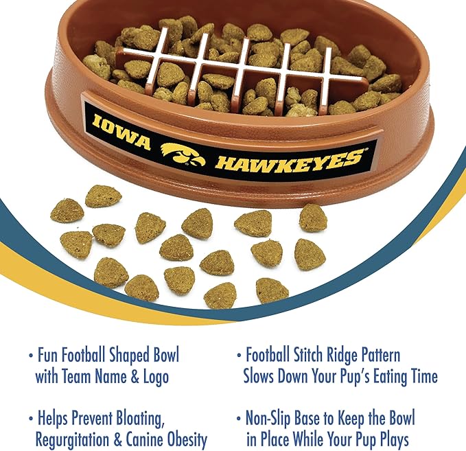 NCAA Super-Bowl - Iowa Hawkeyes Slow Feeder Dog Bowl. Football Design Slow Feeding Cat Bowl for Healthy Digestion. Non-Slip Pet Bowl for Large & Small Dogs & Cats