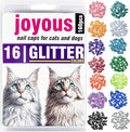 joyous 16x Glitter Colors / 160 pcs | Cat Nail Caps | Cat Claw Covers with Adhesives and Applicators (XS)