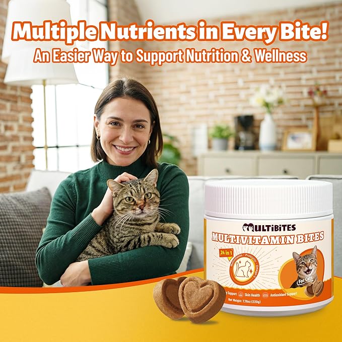 24-in-1 Cat Vitamins and Supplements Chews, Vitamins Treats with Lysine & Taurine for Cat - Immune, Skin&Coat, Respiratory&Vision Support, Daily Multivitamin for Indoor&Senior Cats-330Bites