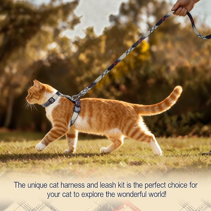 Cat Harness and Leash Set, 3-in-1 Escape Proof Adjustable, Comfortable Soft Lightweight, Safe, Easy to Wear, Walking Travel Kitten Harness for Small Medium Cats (Army Green)