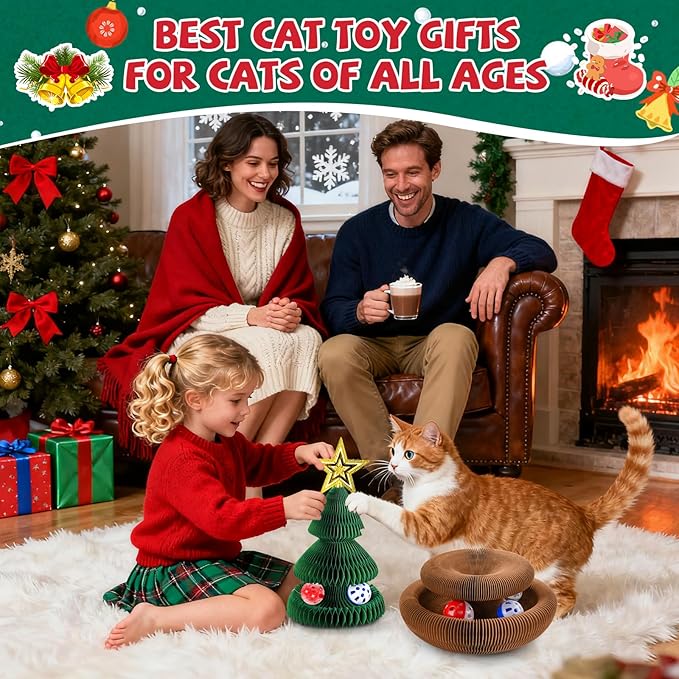 4 Pack Magic Organ Cat Scratching Board Toy Foldable Interactive Cat Toy with 8 PCS Ball Reversible Infinity Style Magic Organ Cat Toy for Indoor Cats Claw Care,Mental Stimulation,Enrichment Play