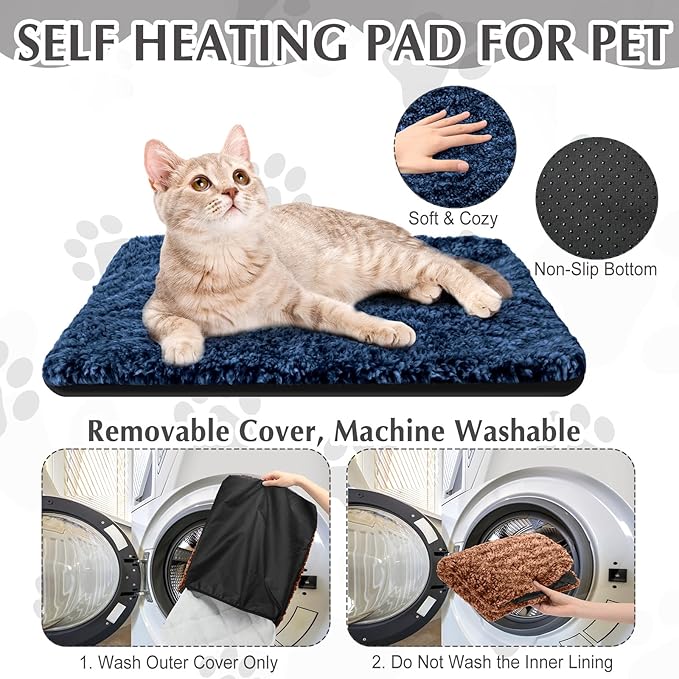 4 Pack Self Warming Cat Pads Self Heating Cat Mat Washable Homeless Dogs Thermal Pads Kennel Pad Reflects Body Heat Warm Crate Bed Mat for Indoor Outdoor Pet(Mixed Colors,18 x 24 Inch)