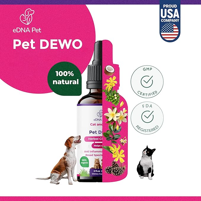 eDNA Pet Herbal Cleanse Drops for Cats & Dogs – Natural PAU D’Arco & Plant-Based Blend – Daily Digestive & Immune Wellness Support – 2 fl oz