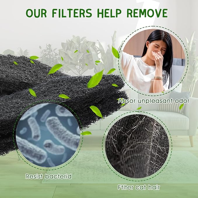 4 Pack 0.5 in Thickness Carbon Filters Compatible with Model 4, Cat Litter Box Filters Replacement to Absorb Odors Control Damp from Pets and Keep Home Fresh