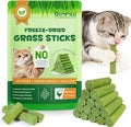 60g Cat Grass Stick, Freezed Dried Cat Grass Sticks Snacks for Teeth Cleaning and Hairball Removal, Natural Chicken Flavored