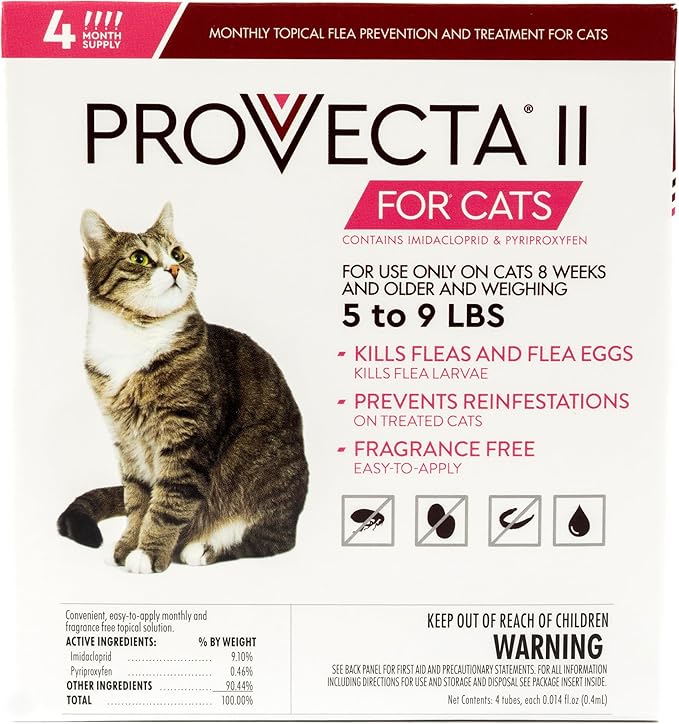 PROVECTA® II for Small Cats (5–9 lbs) Flea and Tick Topical Treatment, 4-Month Supply