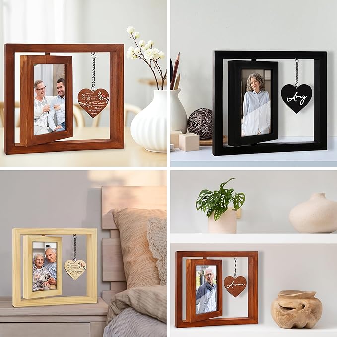 Rotating 4x6 Picture Frame Father's Day Wooden Gift Sympathy Loss of Dad Mom Grandpa Husband Step God Dad Friends Those We Love Memorial Keepsake Table Grief Funeral Decor In Memory Gift HR3-W