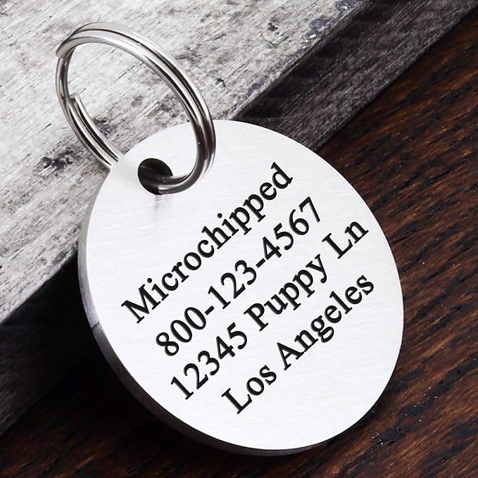 Ultra Joys Stainless Steel Pet ID Tag Dog Name Tags Personalized Front and Back Engraving, Customized Dog Tags and Cat Tag, Optional Engraved on Both Sides, Round Tag Vine Design 2, Silver Small