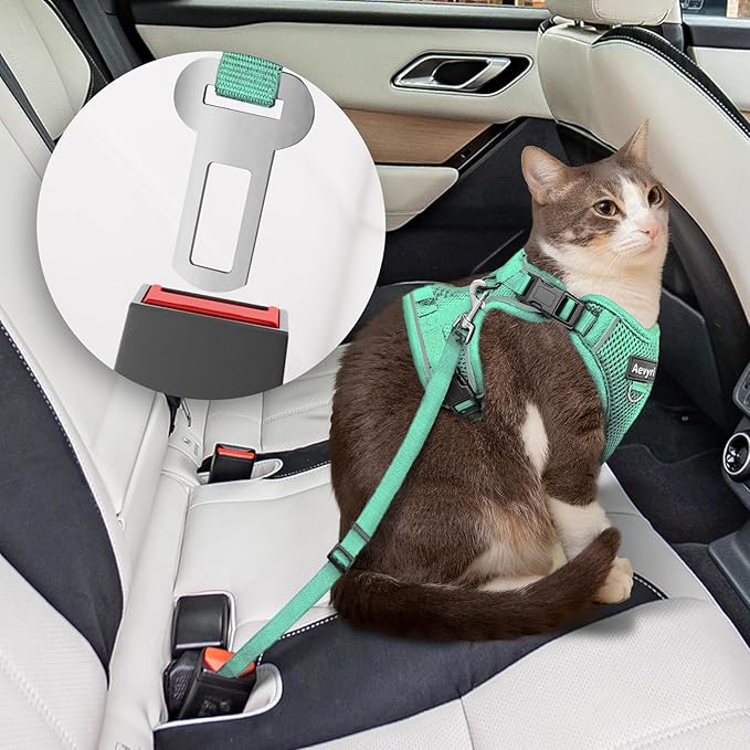 Cat Harness and Leash for Walking, The Upgrade Can be Adjusted in Four Directions and Breathable Cat Harness for Anti Escape that can be Fitted and Positioned, Reflective Strips Harness, Green, XS