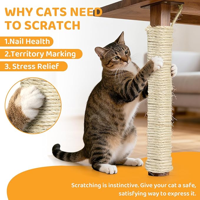 Natural Sisal Rope for Cat Scratcher Tree Thick 5-mm 1/5 Inch by 150 Feet, Cat Tower Climbing Twine for Cat Scratching Post Replacement, Scratch Post Repairing, Replace, Recovering and DIY, White
