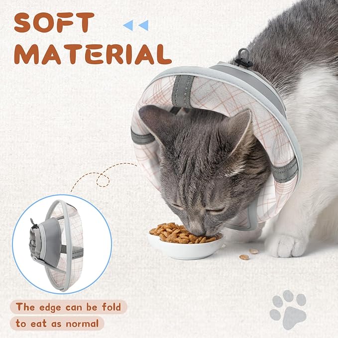 Supet Cat Cone Collar Soft, Air Mesh Recovery Collar to Stop Licking, Breathable Neck Cone Alternative, Lightweight Cat Head Cone Anti Scratch (Orange,L)